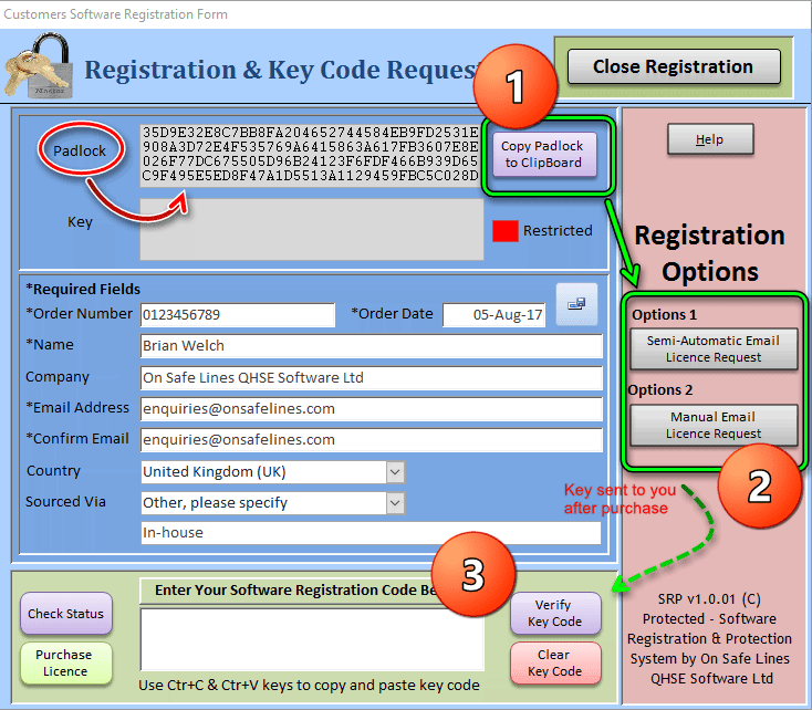 Registration and Key Code Request