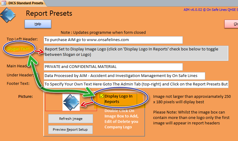 Accident Investigation and Management report presets form