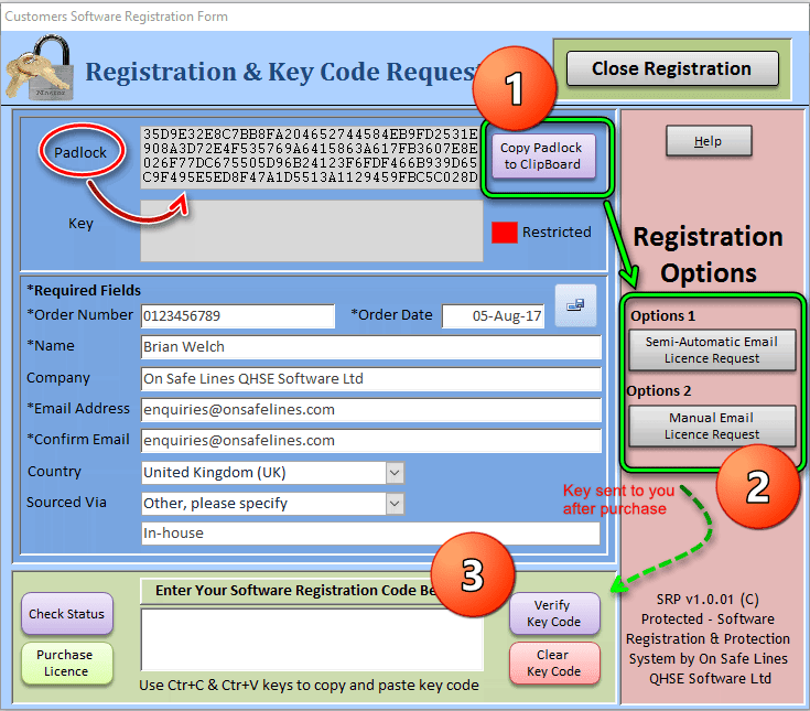 On Safe Lines QHSE Software registration form