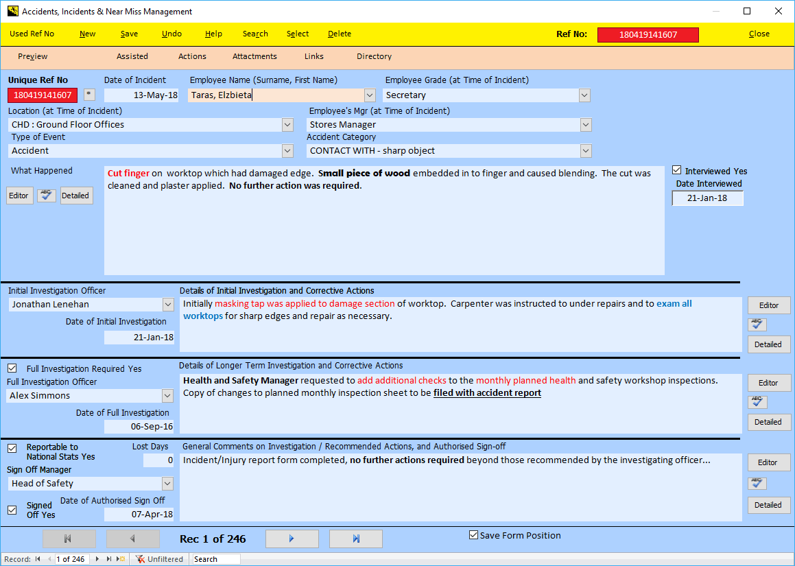 Accident Investigation and Management compact edit mode