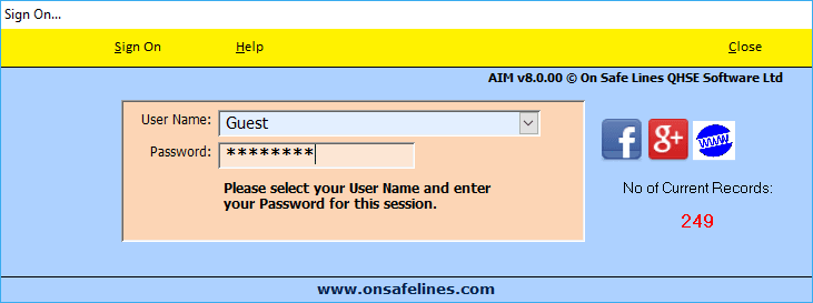 On Safe Lines QHSE Software logon form