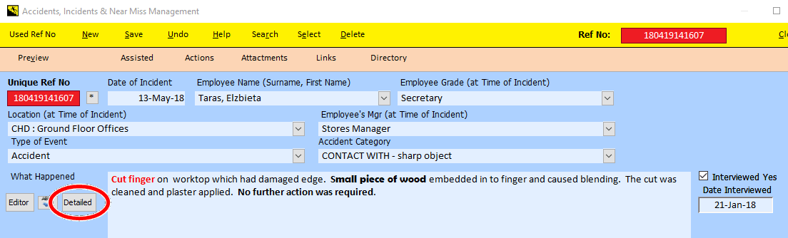 Accident Investigation and Management what happened detailed section