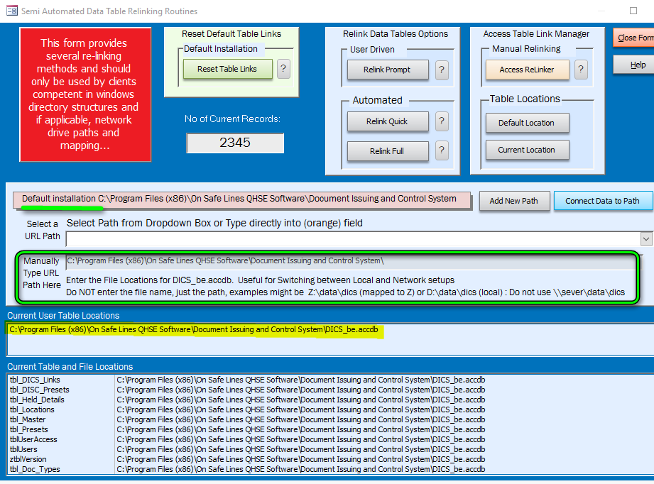 Documentation Information Control System Software Relink Form