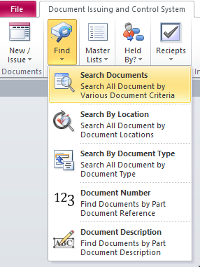 Documentation Information Control System Software Search Ribbon Menu