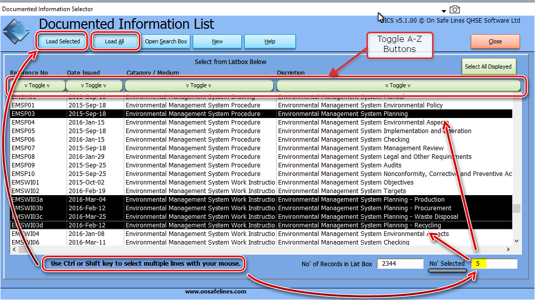 Documentation Information Control System Software Information List