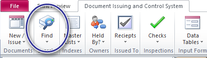 Documentation Information Control System Software Find Ribbon Menu