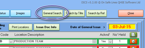 Documentation Information Control System Software General Search Button