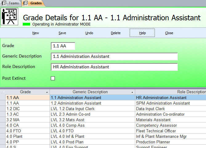 Staff Training and Records System Grades Form