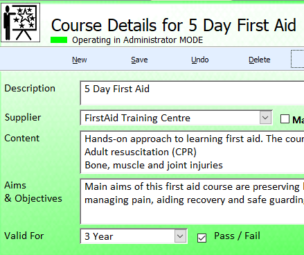 Staff Training and Records System Course Valid For Time Example