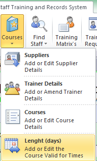 Staff Training and Records System Menu Course Lenght