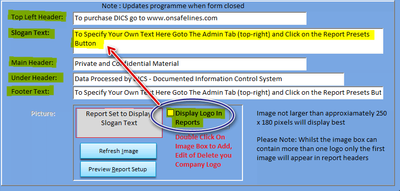 Documentation Information Control System Software Report Presets Example 1