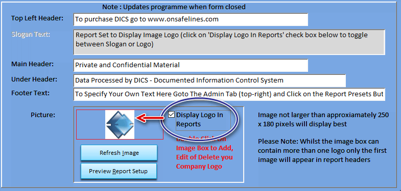 Documentation Information Control System Software Report Presets Example 2