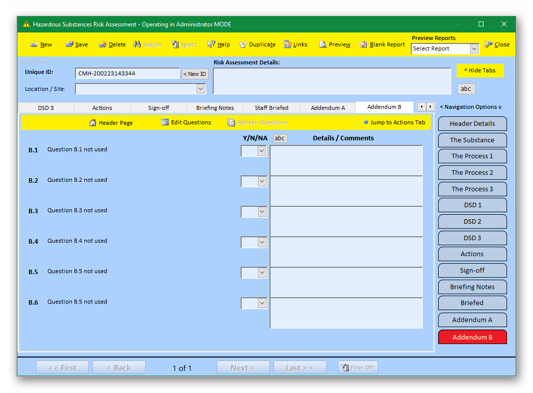 Hazardous Substances Risk Assessment User Question Set B