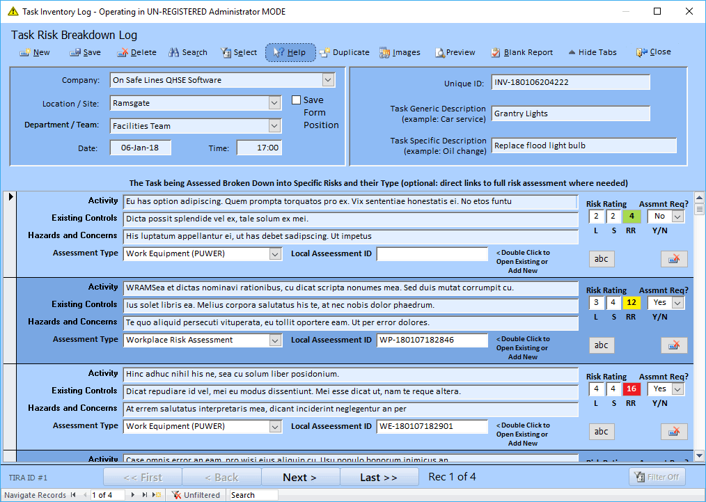 Task Inventory Risk Assessment