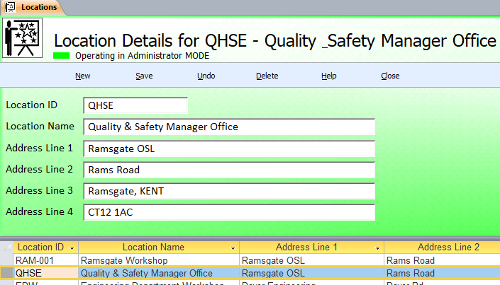 Staff Training and Records System Locations Form