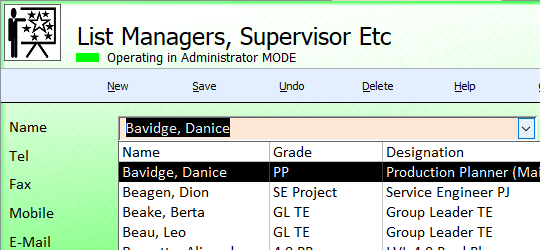 Staff Training and Records System Input First Record