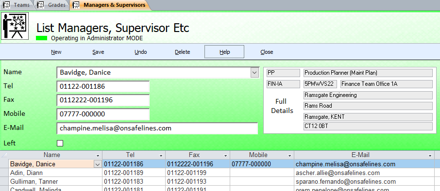 Staff Training and Records System Managers Form