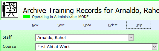 Staff Training and Records System Course Dropdown Box