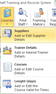 Staff Training and Records System Menu Suppliers