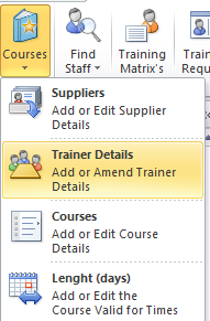 Staff Training and Records System Menu Trainer Details