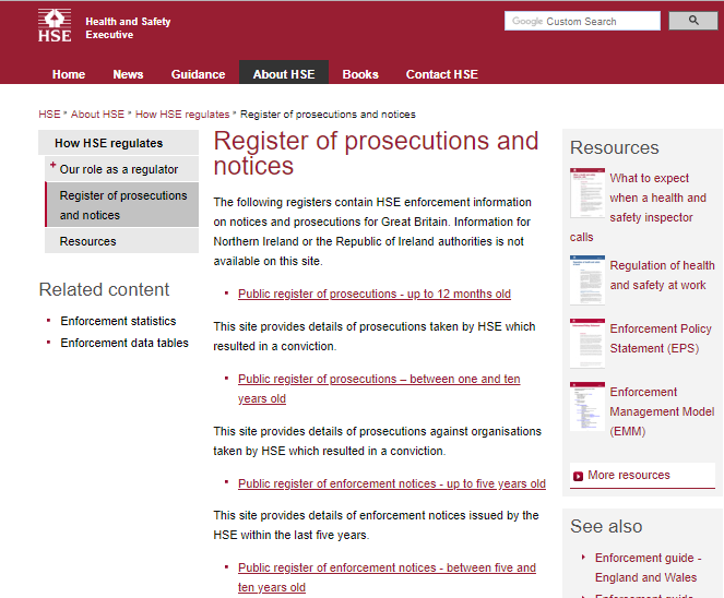 Prosecutions by local authority health and safety enforcement officers