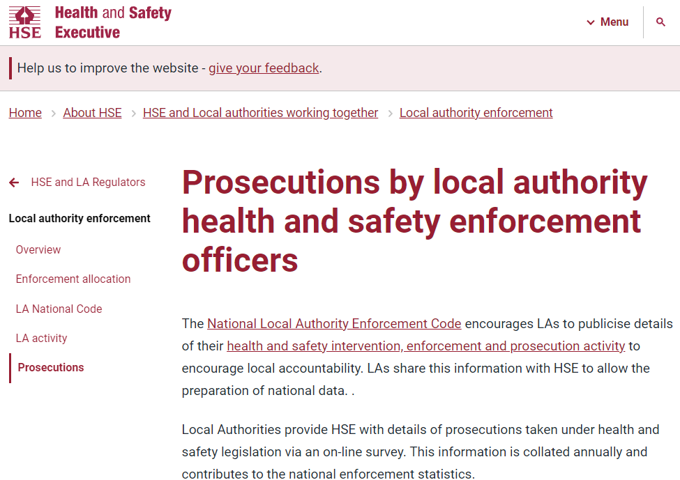 Prosecutions by local authority health and safety enforcement officers