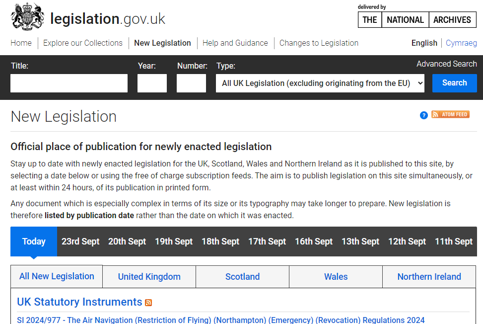 Latest UK Statutory Instruments